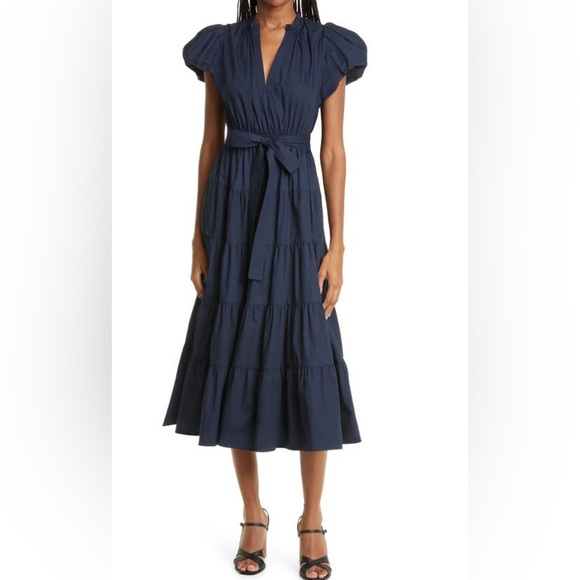 Ulla Johnson Dresses & Skirts - Ulla Johnson Ottilie puff sleeve tie waist Midi dress Midnight Navy Size 2